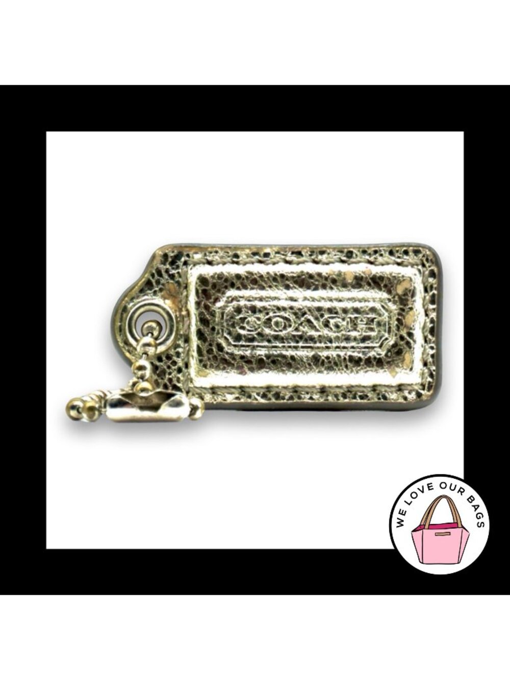 COACH HANG TAG 1.5" Bag Charm Keychain Fob Gold Crackle Leather Nickel Small